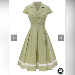 RETRO STAGE GREEN 1940S LACE PLAID COTTON PATCHWORK DRESS